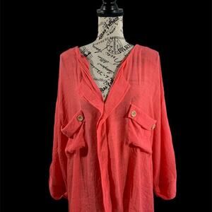 Democracy Women's Plus Size 3X Blouse Pink Lightweight Pullover Pockets